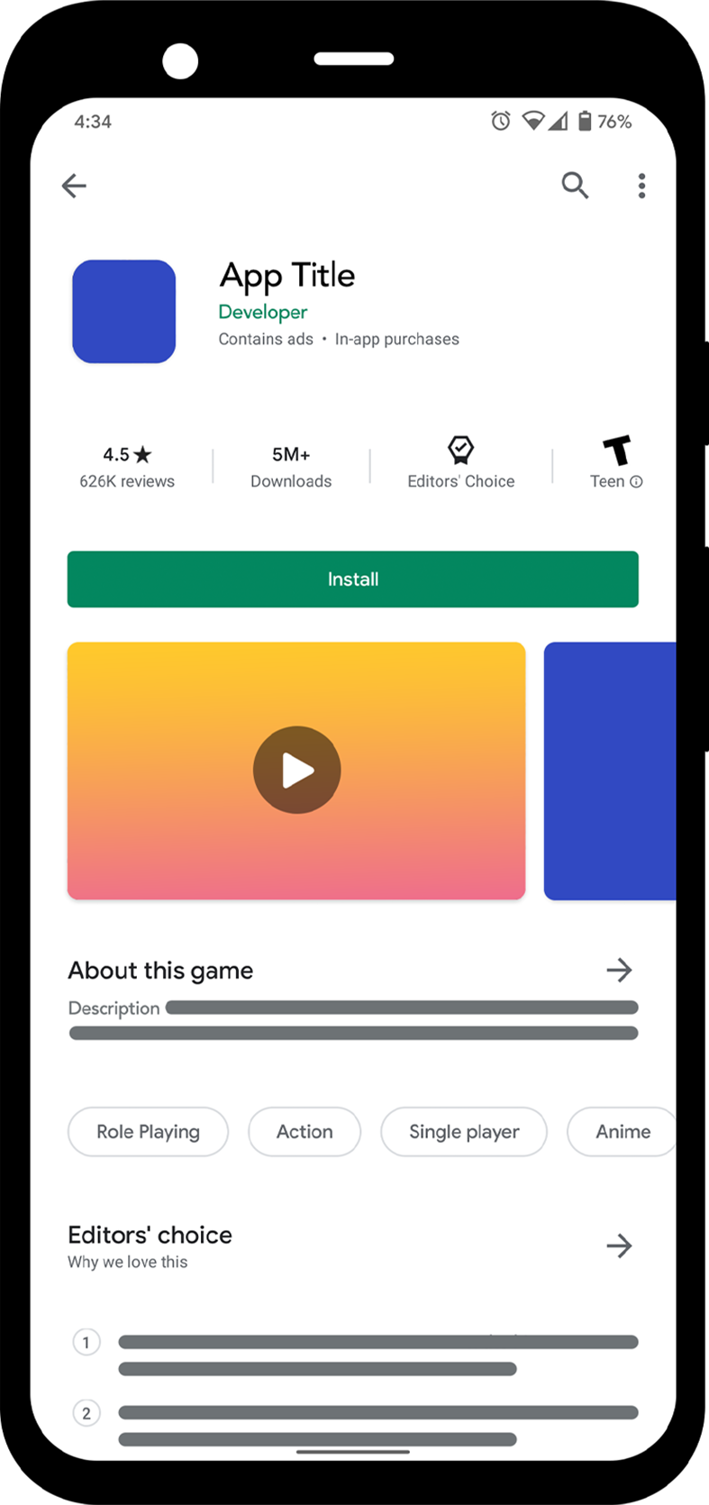 Example of Google Play Store Video in a Phone Mockup