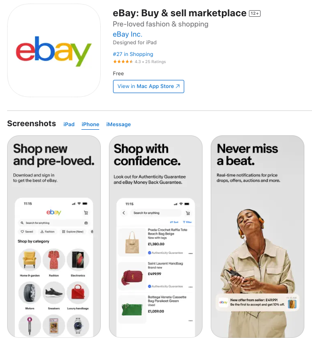 eBay creative app design example
