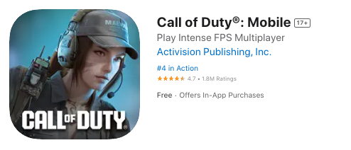 Call of Duty Game ios app preview page snippet