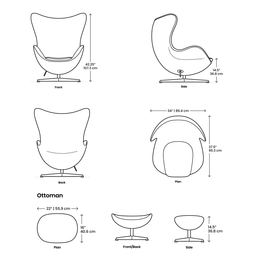 Dimensions Egg Chair with Ottoman Mobile | Sohnne® Dimensions Egg Chair with Ottoman Mobile - Egg Chair, Fritz Hansen Egg Chair