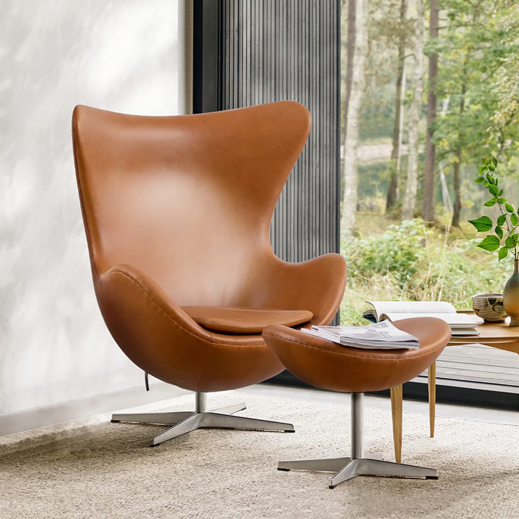 Egg Chair with Ottoman - Brown Leather (1) Egg Chair with Ottoman Brown Leather 1 scaled - Egg Chair,  Fritz Hansen Egg Chair