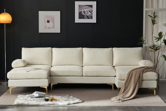 studio apartment | Sohnne® Karl home Convertible Sectional Sofa 110inch U Shape Sofa Couch 4 Seat Couch with Chaise ChenilleFabric Upholstered for Living Room Apartment Office Creamy White - best couches for small apartments, small apartments, small apartment, studio apartment