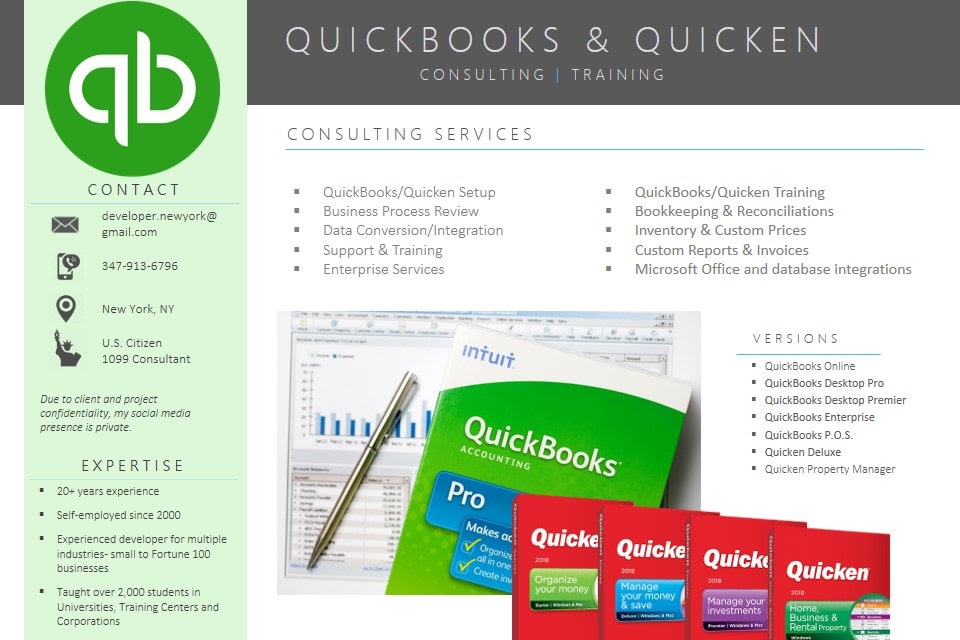 Portfolio for QuickBooks/Quicken Consulting & Training