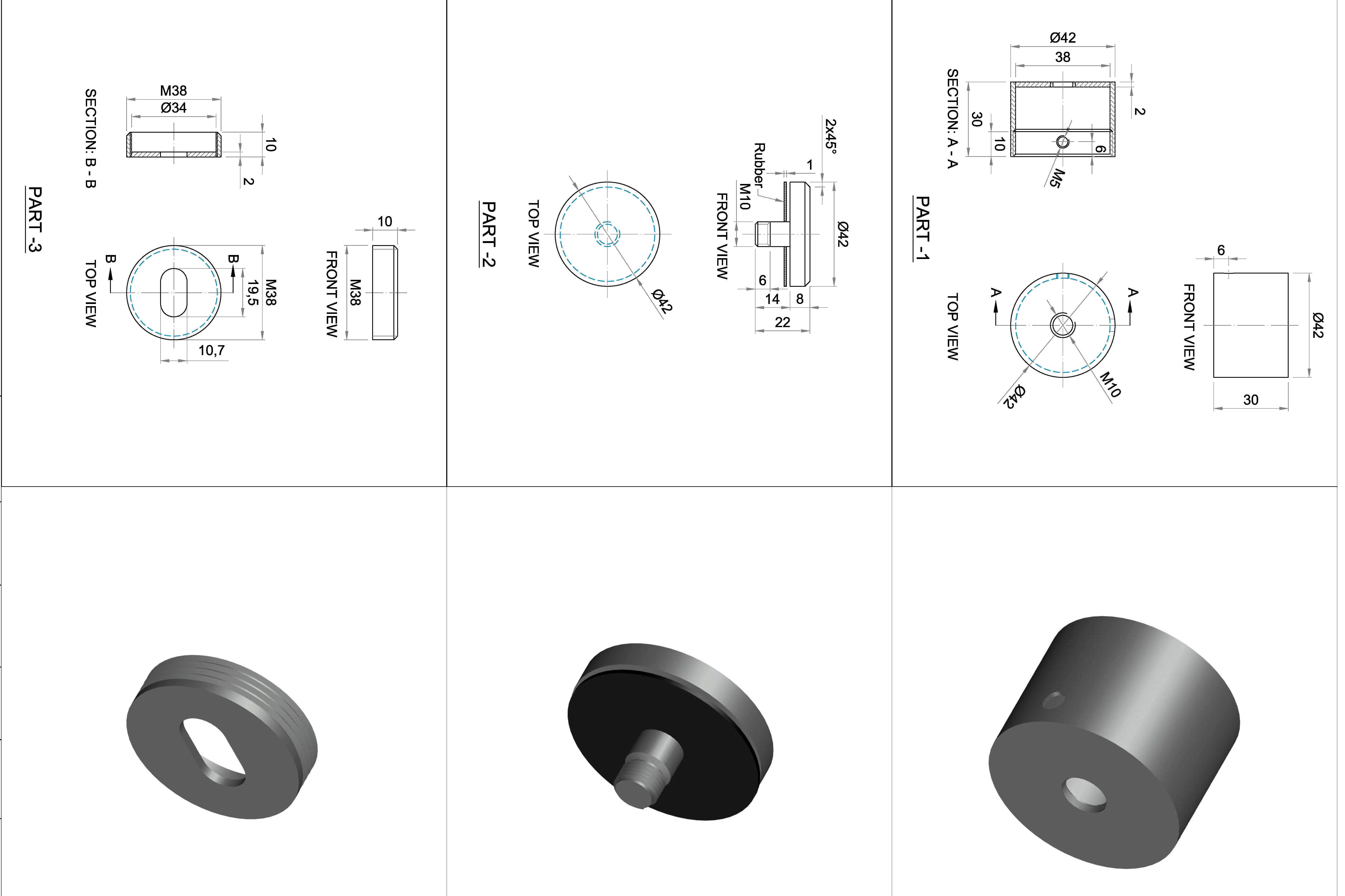 Portfolio for 2d technical Drawings and 3d CAD model