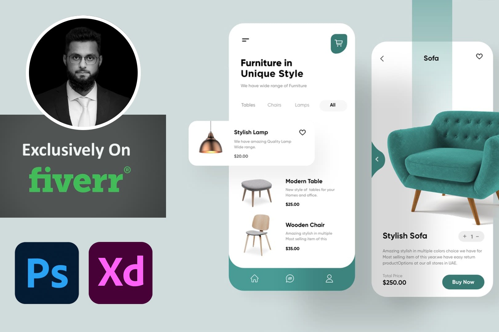 Portfolio for mobile app ui ux in adobe xd or figma