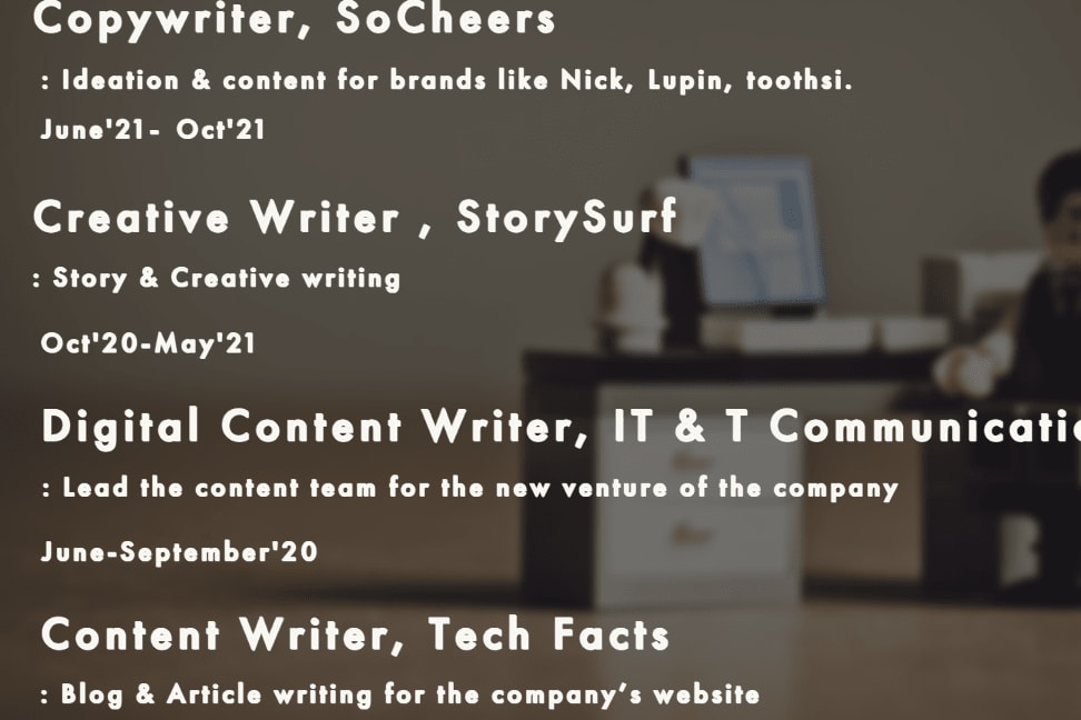 Portfolio for content writing, copywriting