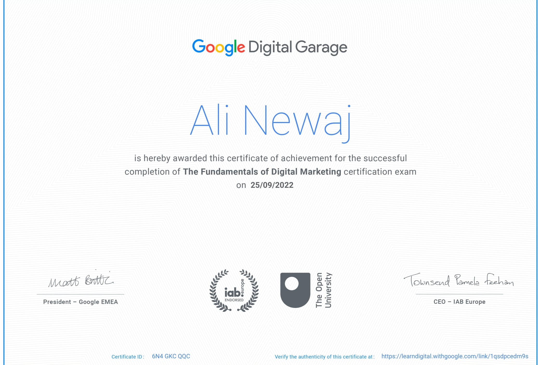 Portfolio for Google Digital Marketing Certification