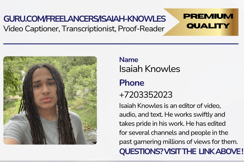 Portfolio for Proof-Reading, Transcriptions, Captions