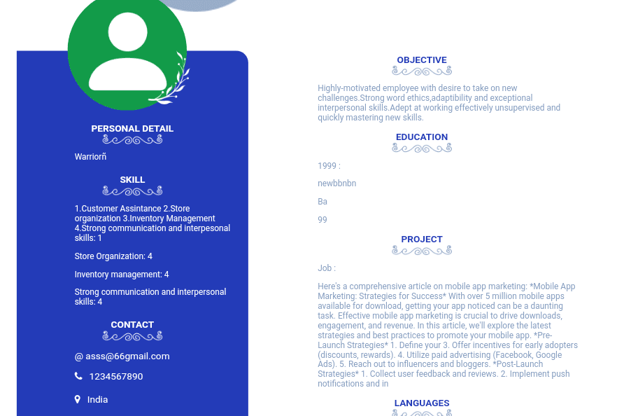 Portfolio for Resume maker