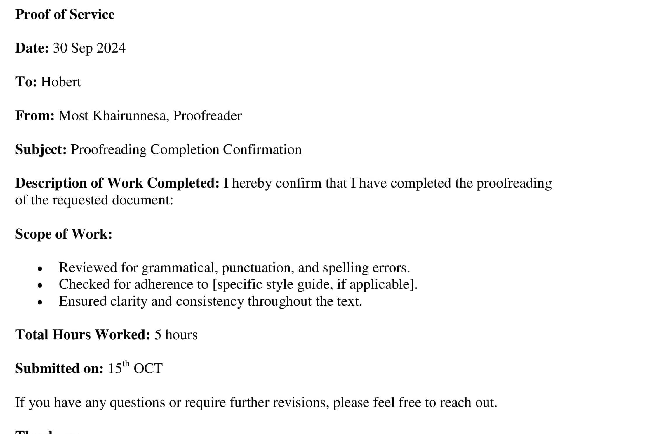 Portfolio for Proof reader