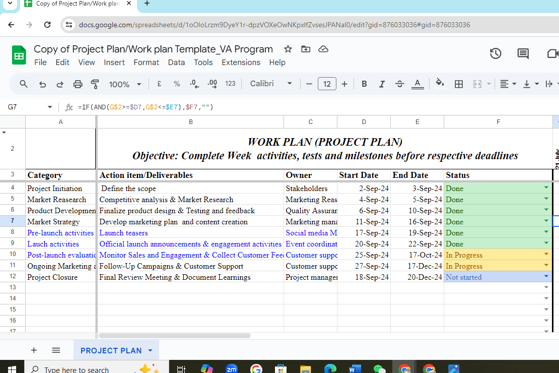 Portfolio for Project planning