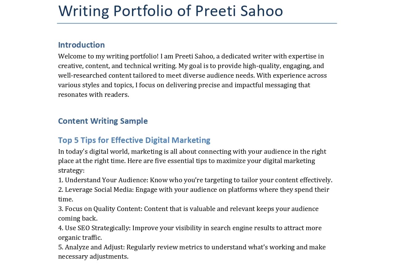 Portfolio for Creative, Content and Technical Writing