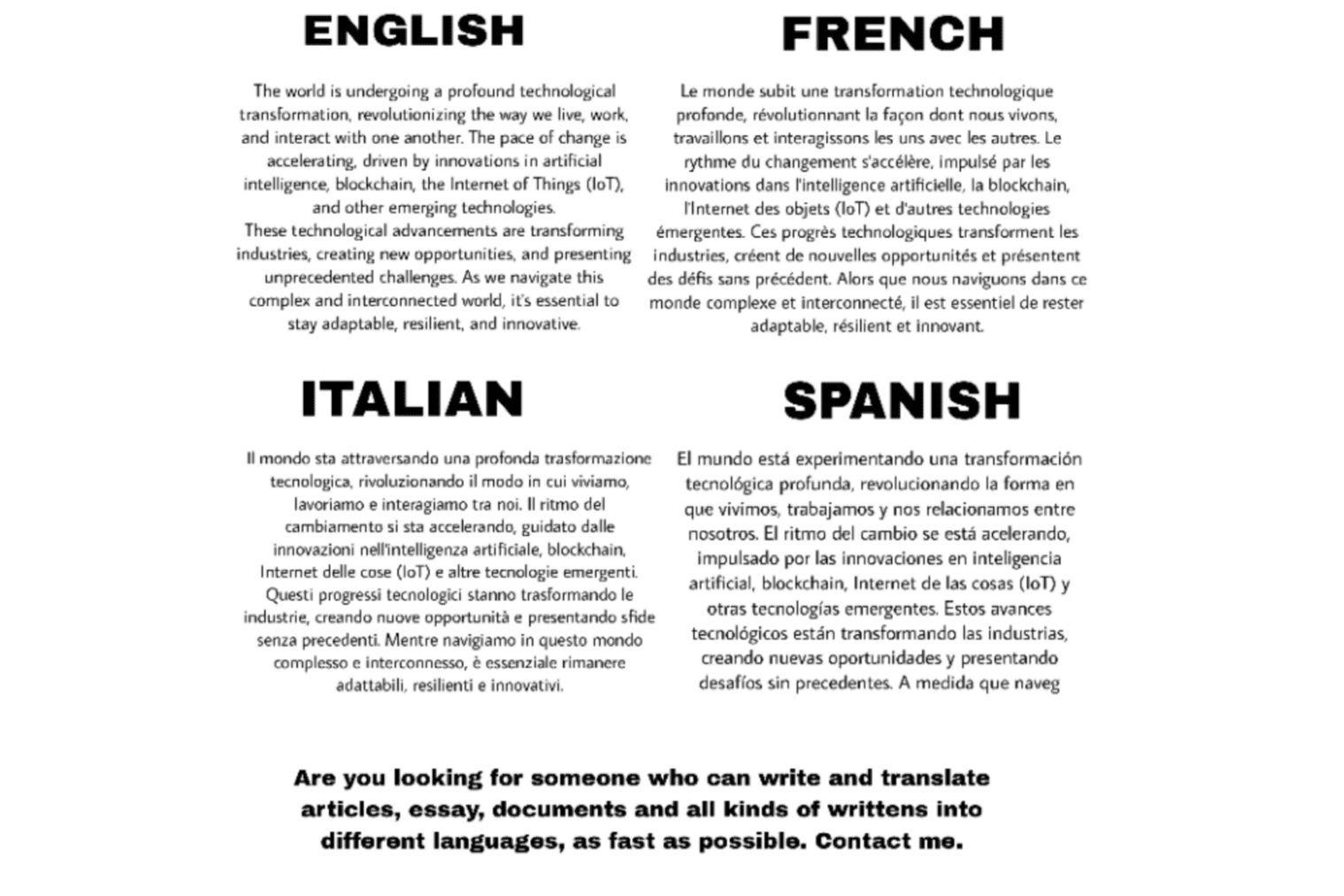 Portfolio for Writing and Translation.