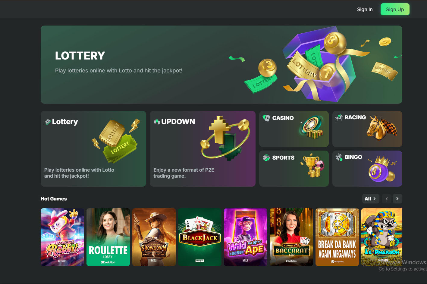Portfolio for lottery game site development