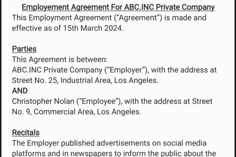 Portfolio for Draft Contract, Agreement, LegalDocument