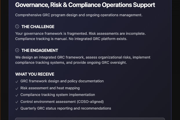 Portfolio for Governance, Risk & Compliance Operations