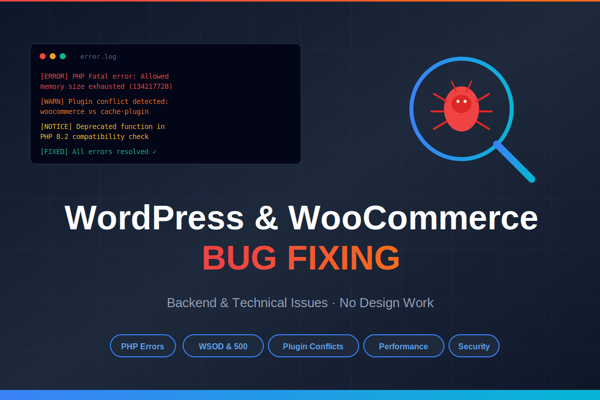 Portfolio for WordPress & WooCommerce Bug Fixing