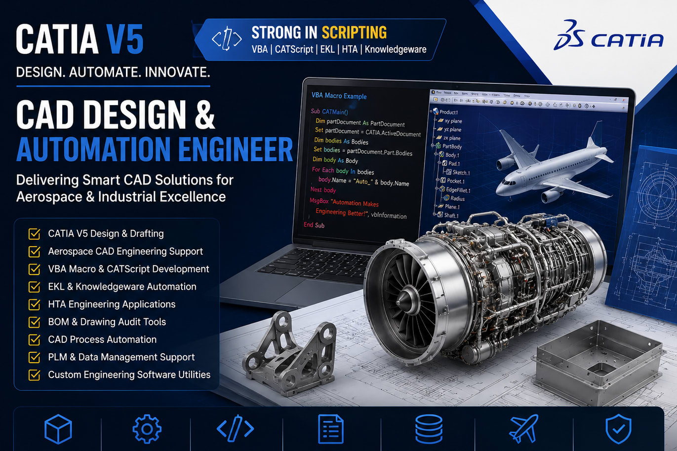 Portfolio for CATIA V5 VBA Macro, CATScript, EKL & HTA