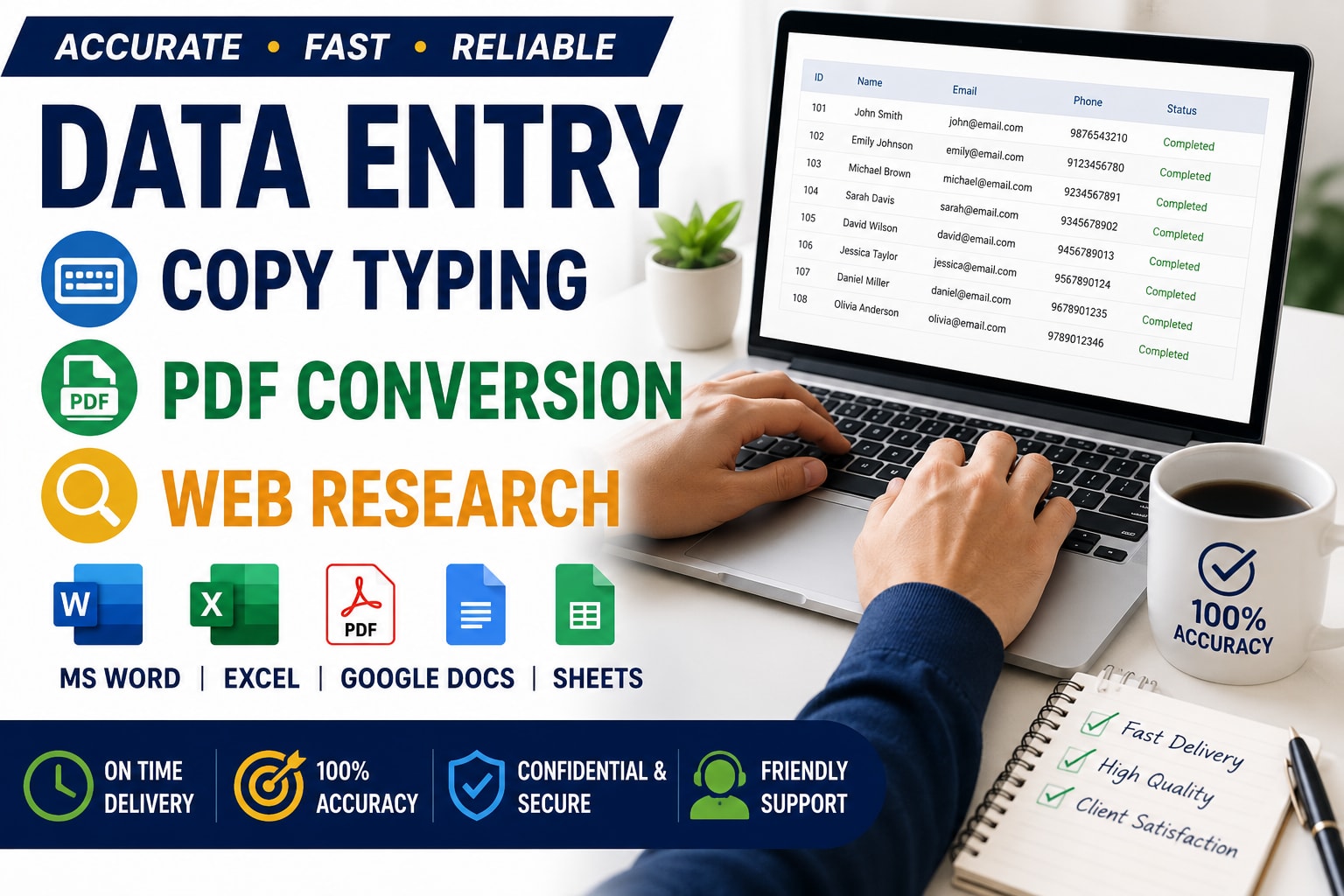 Portfolio for Data Entry, Copy Typing, PDF Conversion