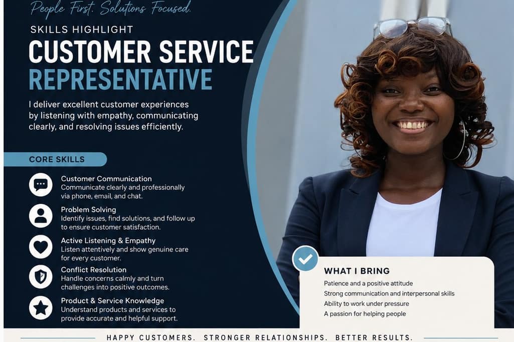 Portfolio for CUSTOMER SERVICE REPRESENTATIVE.