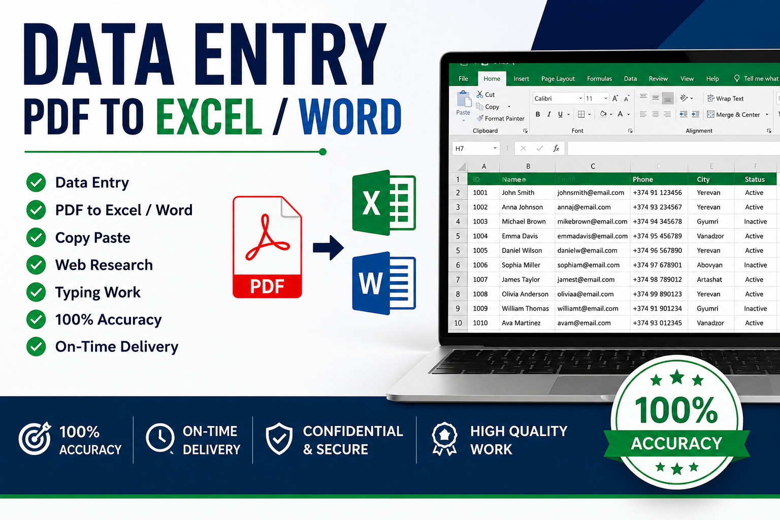 Portfolio for Data Entry and PDF to Excel / Word Conve