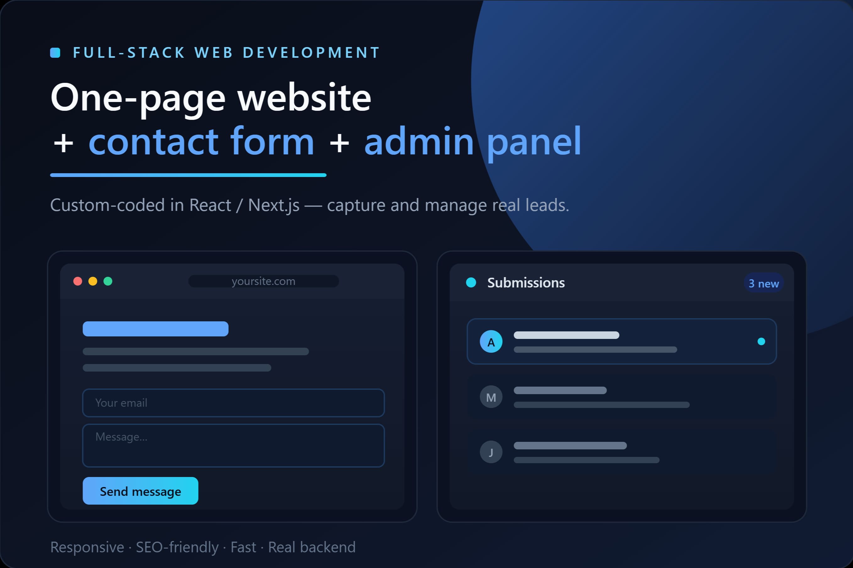 Portfolio for website with contact form + admin panel