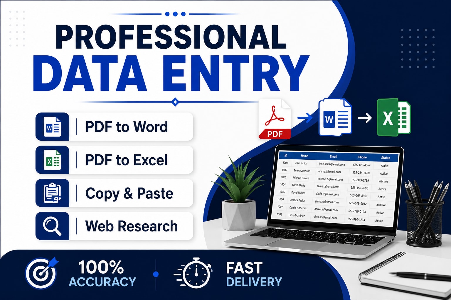 Portfolio for Data Entry, PDF Conversion, Copy Paste.