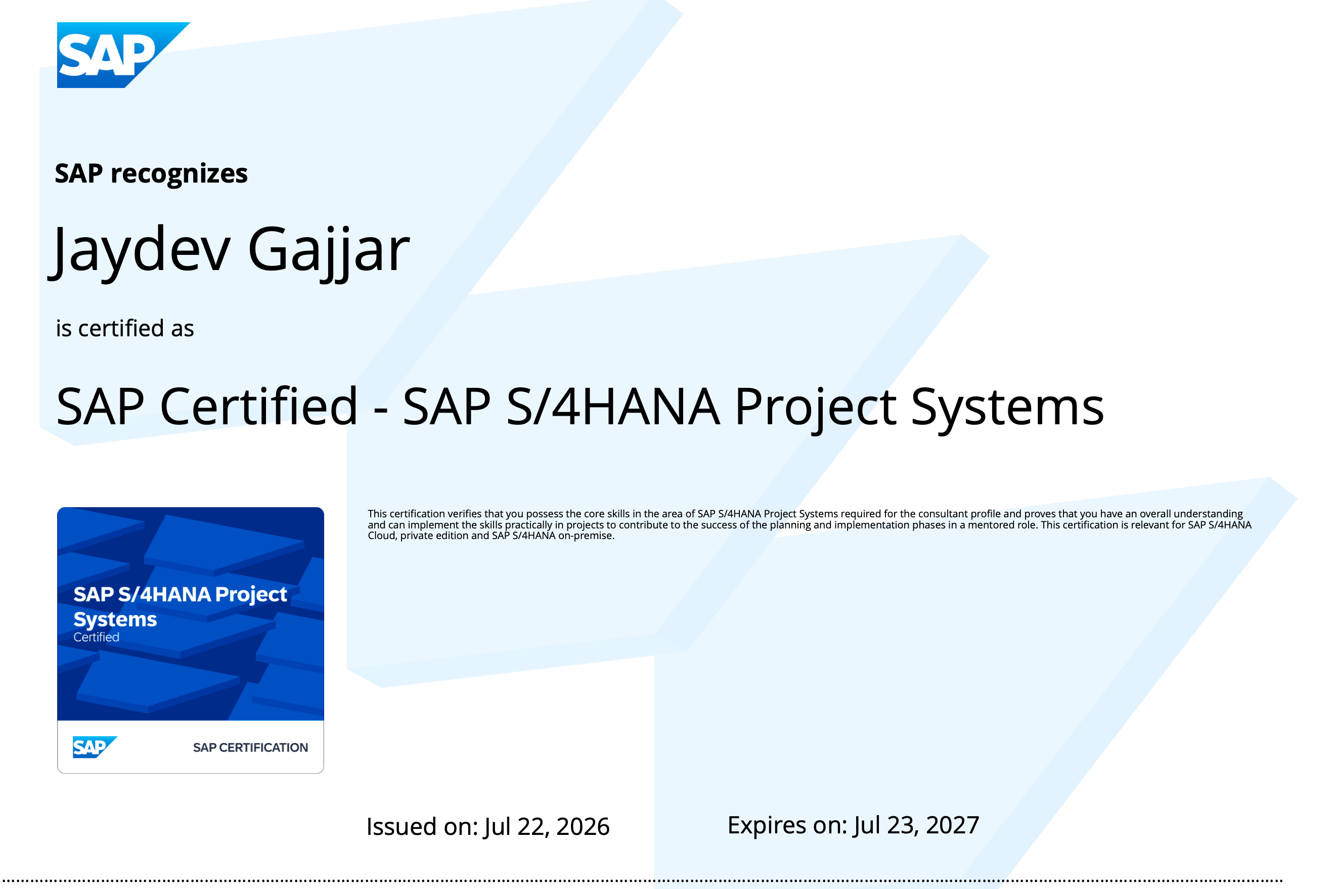 Portfolio for SAP Certified PS Consultant
