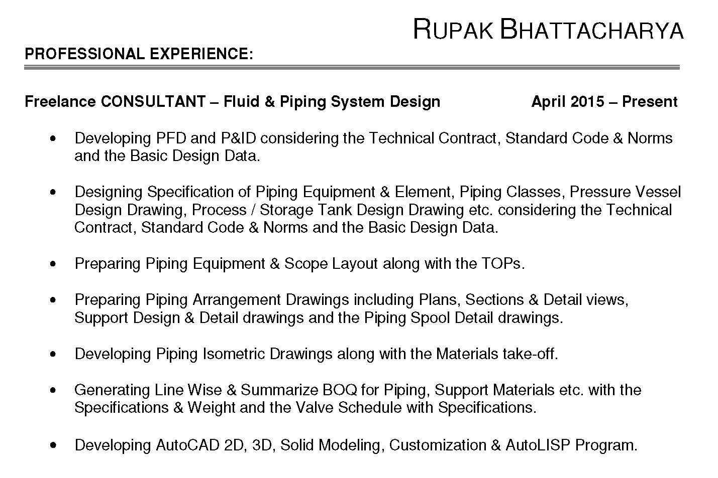 Portfolio for Fluid & Piping System Design Engineering