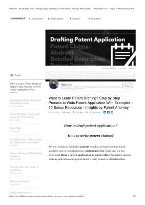 Want to Learn Patent Drafting_ Step by Step Process to Write Patent Application With Examples - 10 Bonus Resources - Insights by Patent Attorney _ Rahul Dev _ LinkedIn.pdf