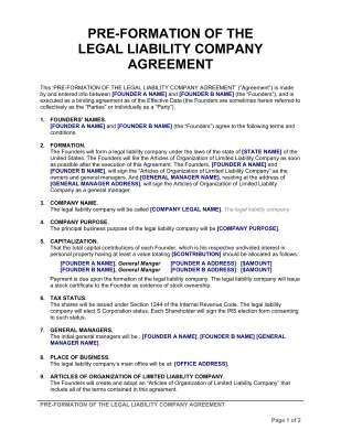 PRE-FORMATION OF THE LIMITED LIABILITY COMPANY AGREEMENT [SAMPLE].pdf