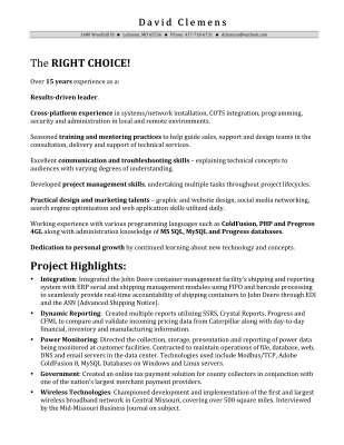 David Clemens - Resume - The RIGHT CHOICE.pdf