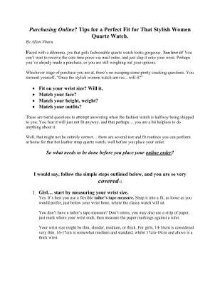 Purchasing Online - Tips for a Perfect Fit For That Stylish Women Quartz Watch. (Submitted to Ezine).pdf