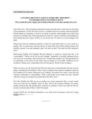 2015-04-29_Press Release_Canadian Tax Delay_Scott Vance.pdf