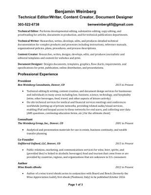 Benjamin Weinberg - Resume Technical Writer and Editor, Content Creator, Document Designer - 01-30-16.pdf