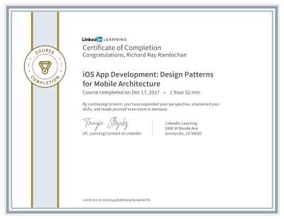 CertificateOfCompletion_Ios App Development Design Patterns For Mobile Architecture.pdf