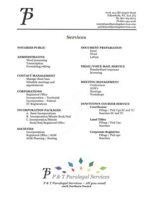 List of Services - P & T Paralegal.pdf