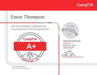 E. Thompson - CompTIA A+ ce certificate.pdf