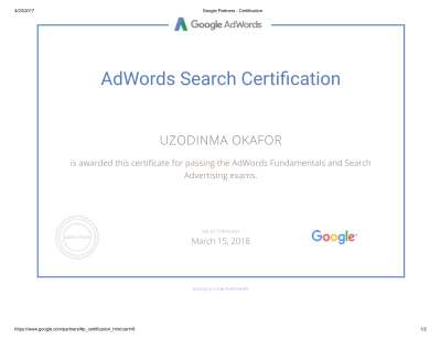 Uzodinma Okafor -- Google Partners AdWords Certification.pdf