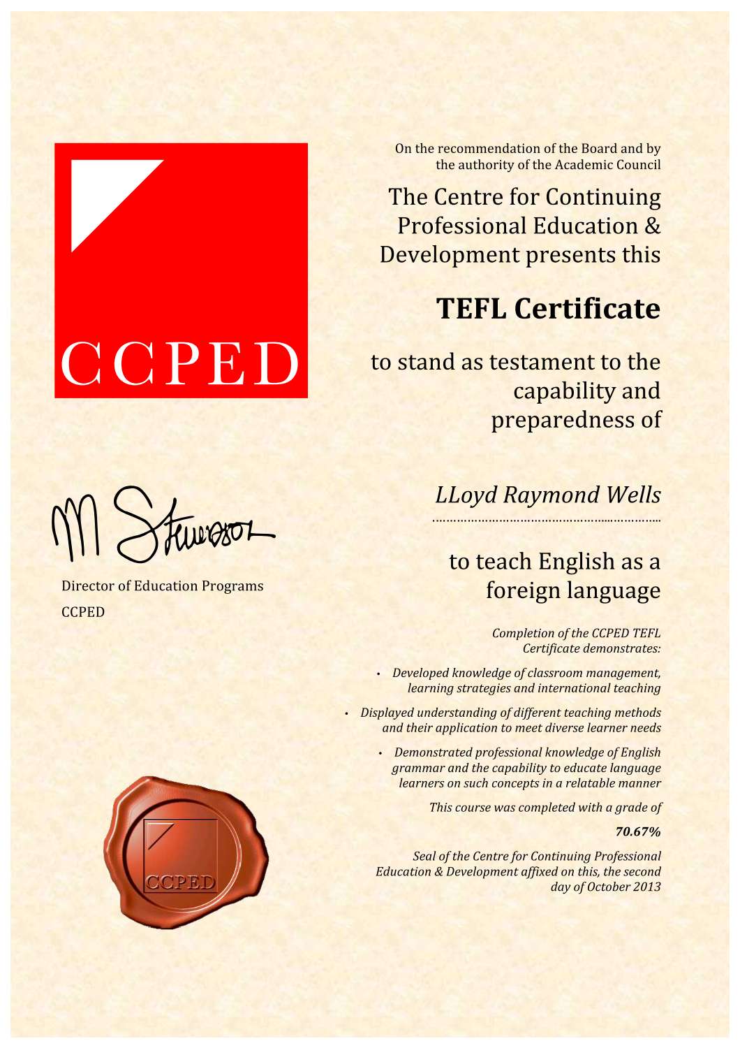 CCPED TEFL Certificate - Lloyd Raymond Wells.pdf