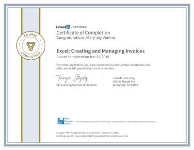 CertificateOfCompletion_Excel Creating And Managing Invoices.pdf
