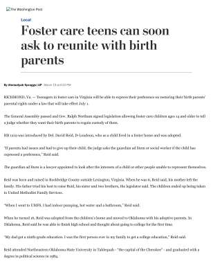 Foster care teens can soon ask to reunite with birth parents - The Washington Post.pdf