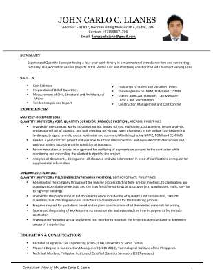 Civil Engineer : Quantity Surveyor - John Carlo Llanes_CV.pdf