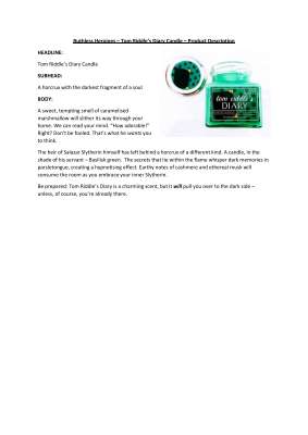 Ruthless Heroines - Tom Riddles Diary [Candle] Product Description .pdf