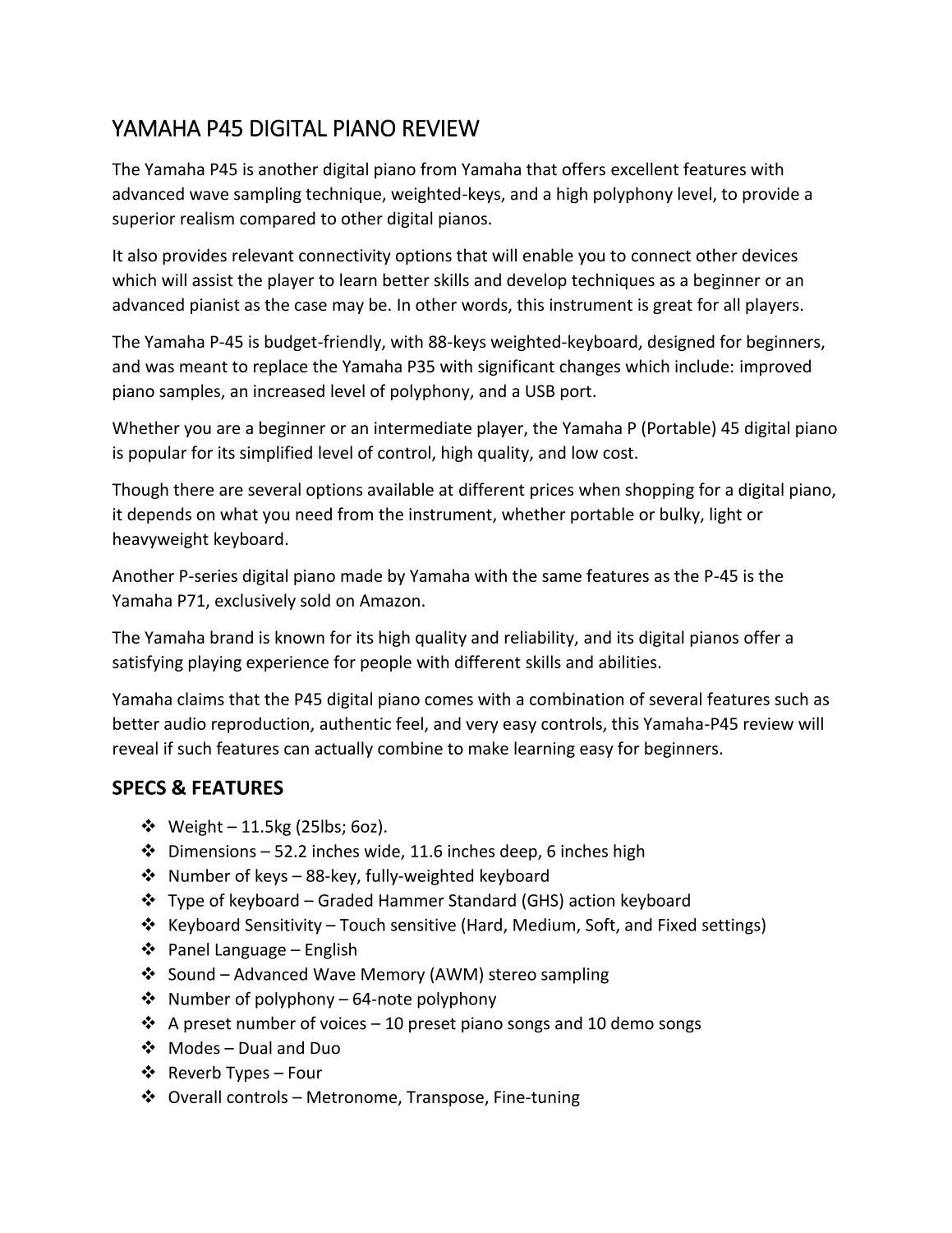 Yamaha P45 Digital Piano Review.pdf