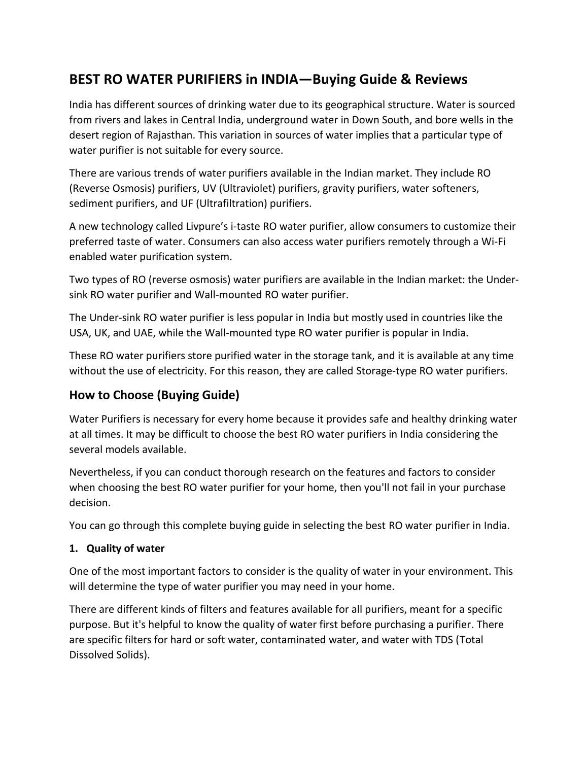 BEST RO WATER PURIFIERS in INDIA.pdf