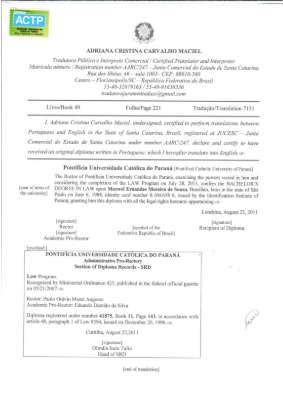 PUC PR - sworn translation -Degree in Law - Pontifícia Universidade Católica do Paraná.pdf