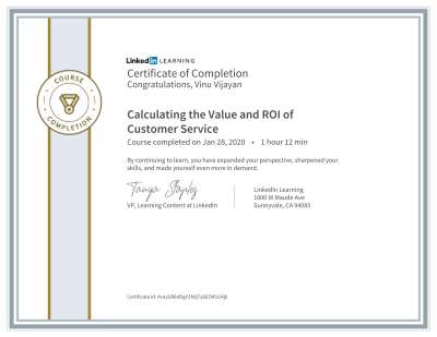 CertificateOfCompletion_Calculating The Value And Roi Of Customer Service.pdf