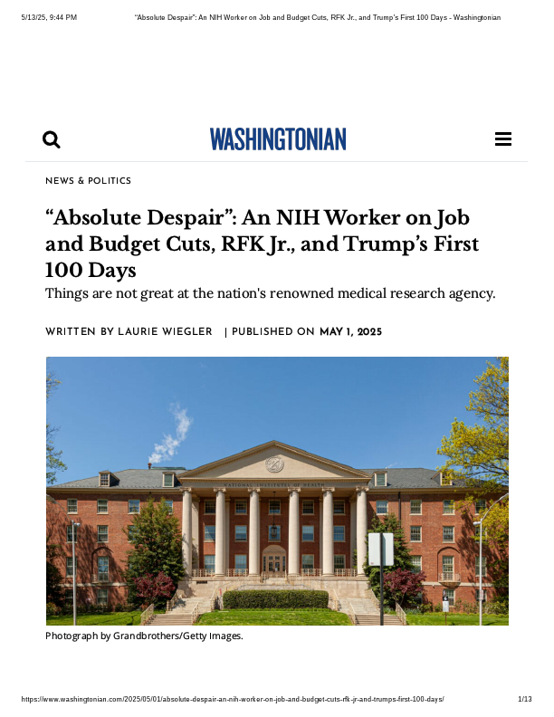 “Absolute Despair”_ An NIH Worker on Job and Budget Cuts, RFK Jr., and Trump’s First 100 Days - Washingtonian.pdf