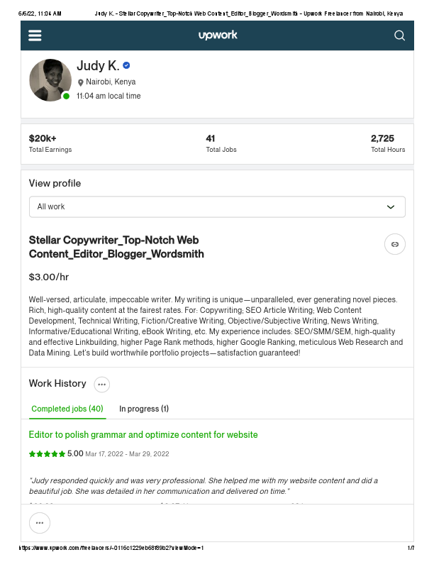 Judy K. - Stellar Copywriter_Top-Notch Web Content_Editor_Blogger_Wordsmith - Upwork Freelancer from Nairobi, Kenya.pdf